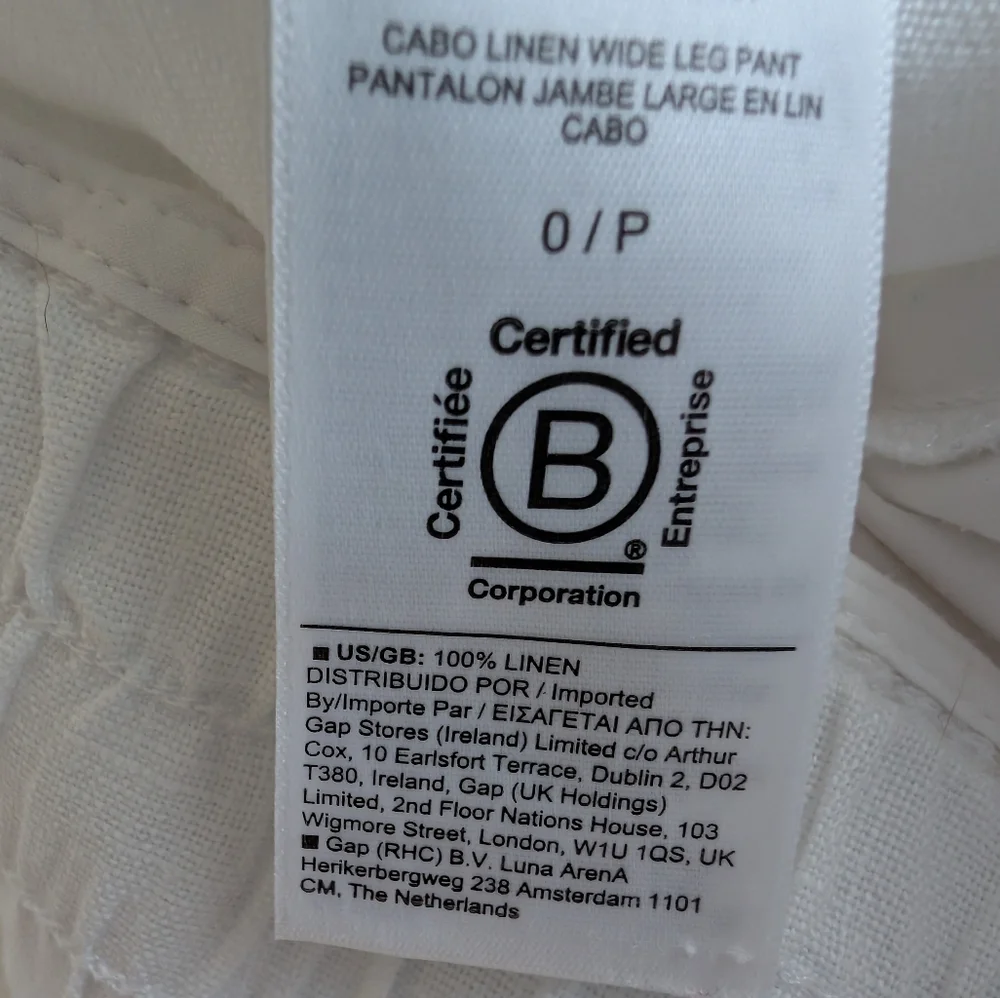 Athleta Cabo 100% Linen Wide Leg Pants Elastic waist Zip pockets, White, size 0 - Picture 10 of 15